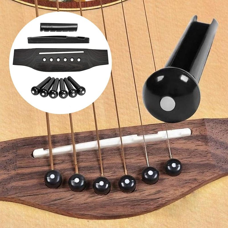 EMVANV 6 String Acoustic Guitar Wooden Bridge, Wooden Guitar Saddle Nut Slotted with 6 Bridge Pins Set Guitar Pin Guitar Nut Guitar Up Saddle for Improve Guitar Sound Quality - Image 3